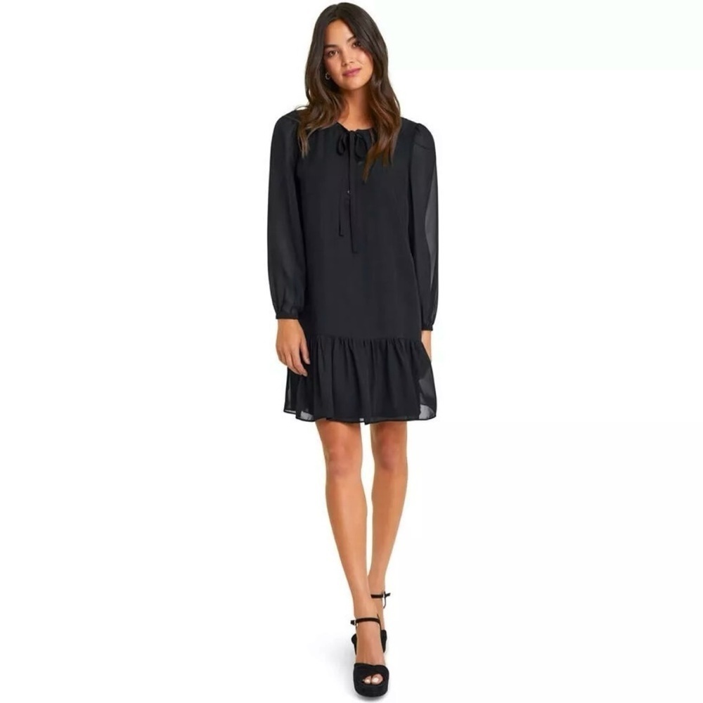 Draper James Tie Neck Flounce Shift Dress Black Size Small​​​​